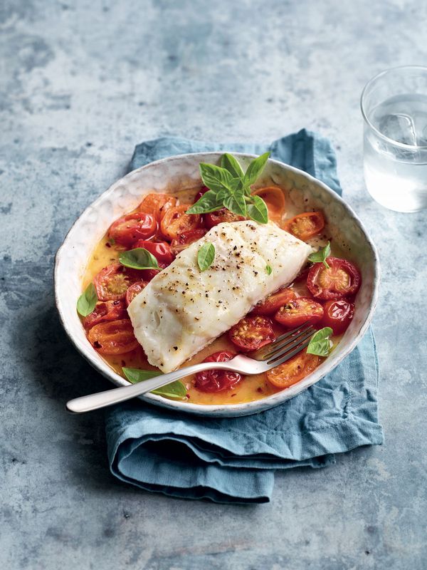 Cod with Cherry Tomatoes and Fresh Basil