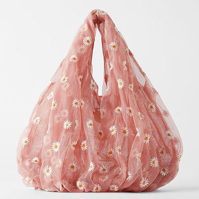 Embroidered Tulle Bucket Bag from Zara
