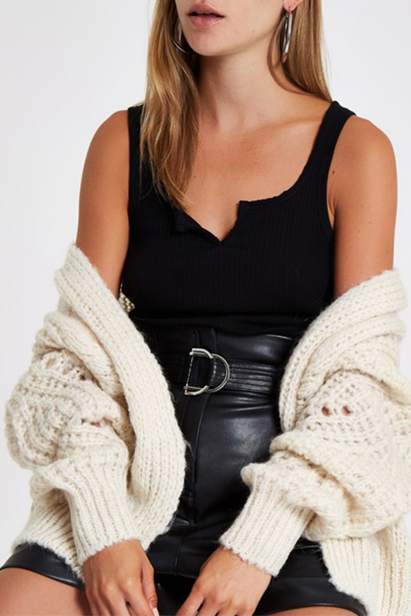 Cream Knitted Stitch Cardigan from River Island