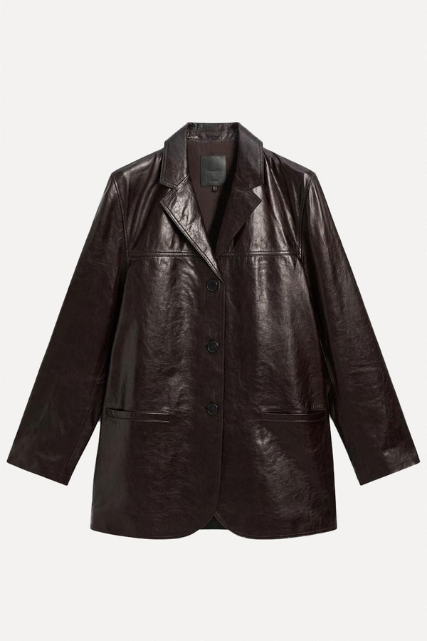Nappa Leather Textured Blazer from Massimo Dutti