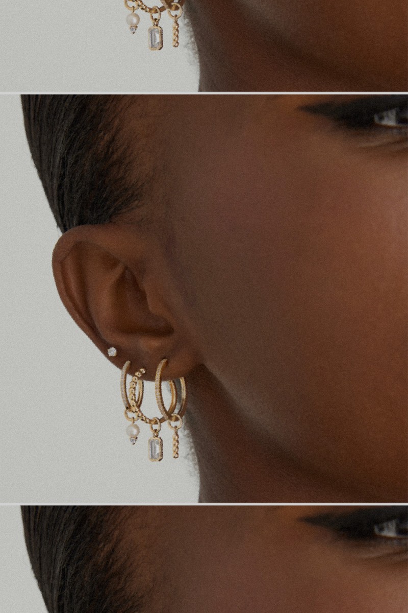 Single Diamond and Pearl Hoop Charm