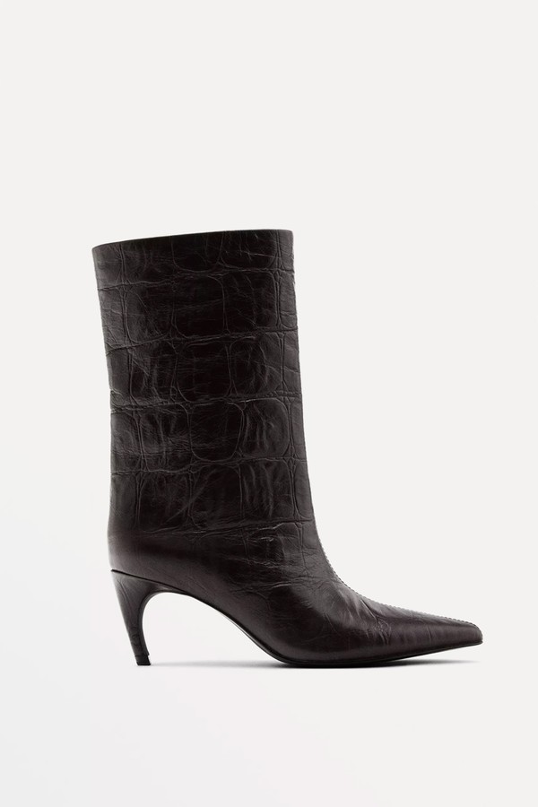 Embossed Leather High-Heel Ankle Boots from Massimo Dutti