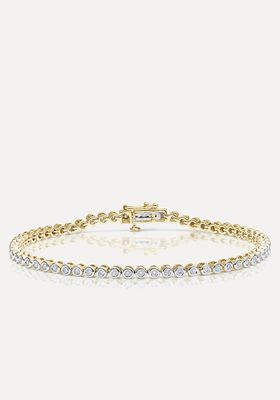 1ct Lab Diamond Tennis Bracelet Rub Over Style In 9K Yellow Gold