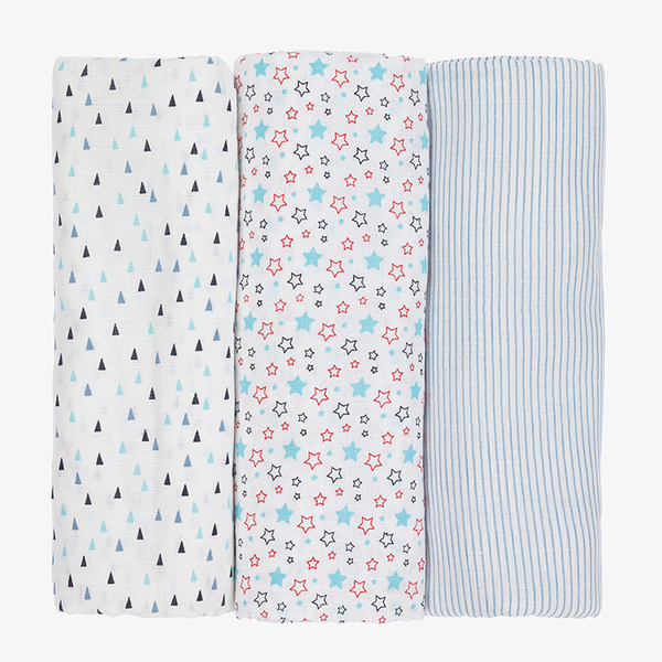 Blue Cotton Swaddles (3 Pack)