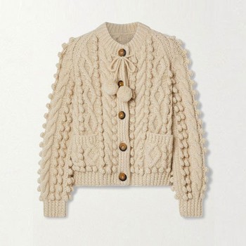 Pomme Tie-Detailed Cable-Knit Alpaca-Blend Cardigan, £510 | Dôen 