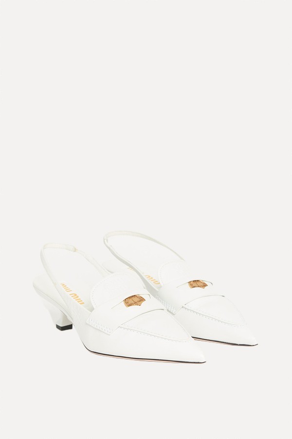 Leather Penny Loafer Slingback Pumps from Miu Miu