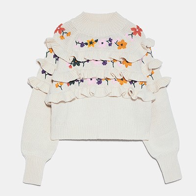 Embroidered Sweater With Ruffles from Zara