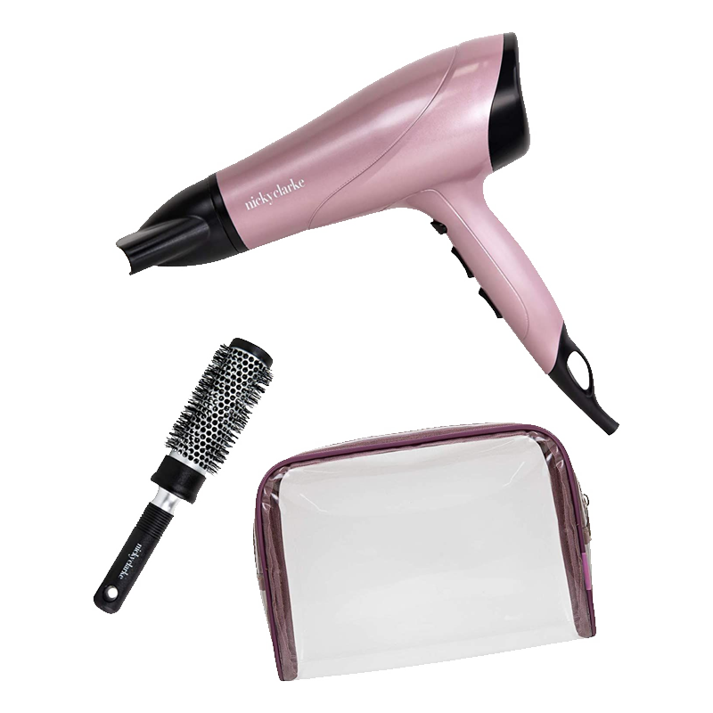 Dry Style Trio Gift Set with 2000W Hair Dryer, Radial Ceramic Brush & Cosmetic Bag from Nicky Clarke