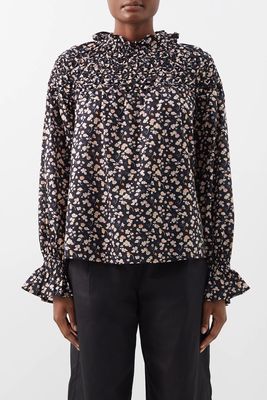 Majorelle Smocked Floral Cotton-Lawn Top from Merlette