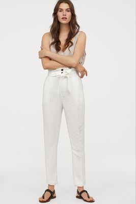 Linen-Blend Paper Bag Trousers from H&M
