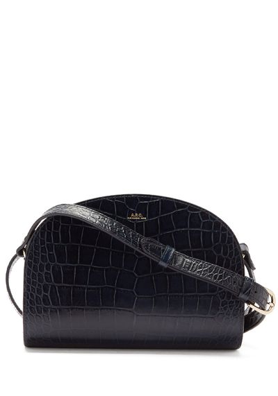 Half Moon Crocodile-Effect Leather Cross-Body Bag