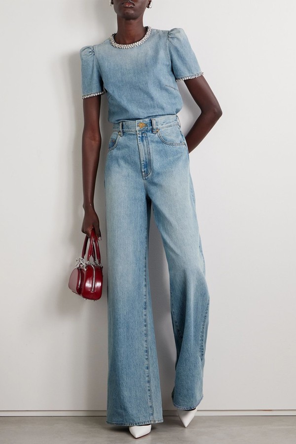 Crush Crystal-Embellished Gathered Denim Top from ZIMMERMANN