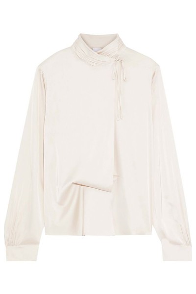 Tulia Draped Satin-Crepe Turtleneck Blouse