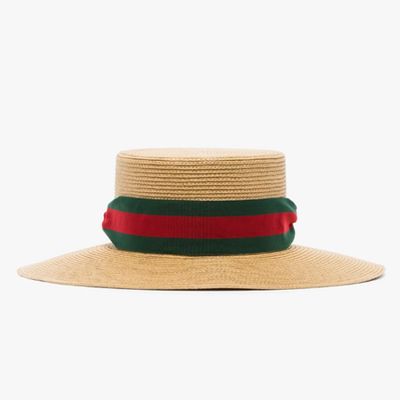 Neutral Ribbon Straw Hat from Gucci