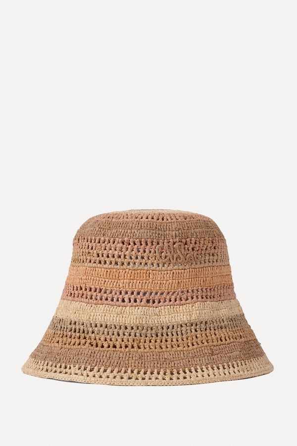 Sunset Embroidered Striped Raffia Hat from Chloé