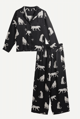 Mono Leopard Black Shirt & Trousers Pyjama Set from Oliver Bonas