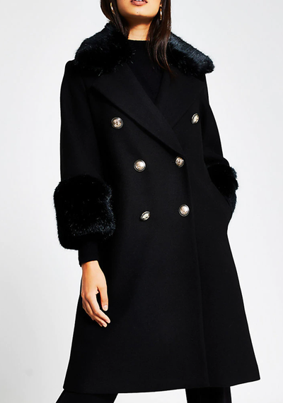 Faux Fur Cuff Swing Coat