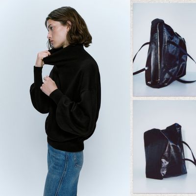 New '90s crackled leather shoulder bag - Massimo Dutti