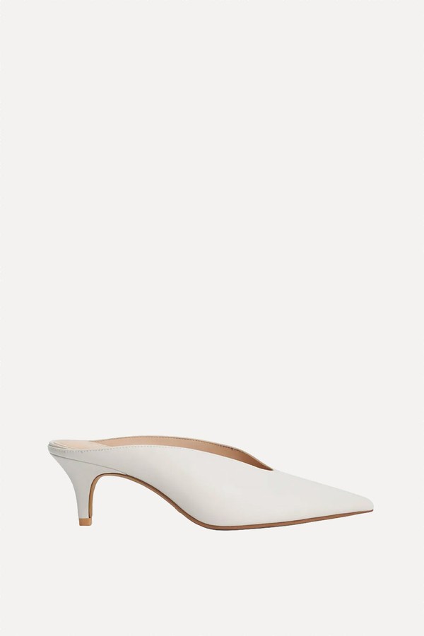 Decisive Pointed Toe Kitten Heel Leather Mules from Dune London