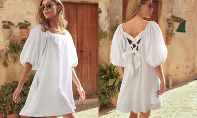 Linen Blend Puff Sleeve Mini Dress from Next