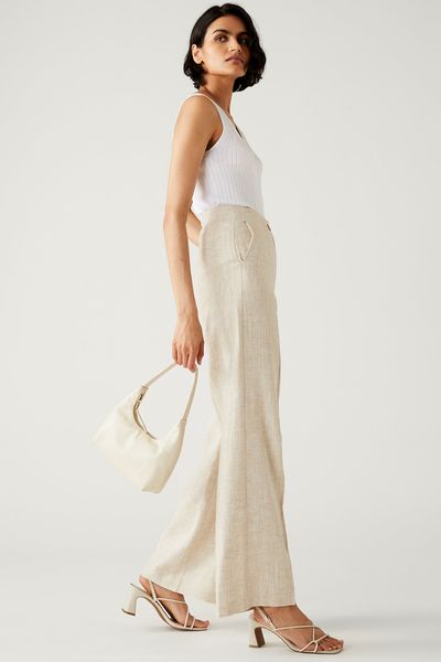 Linen Blend Wide Leg Trousers