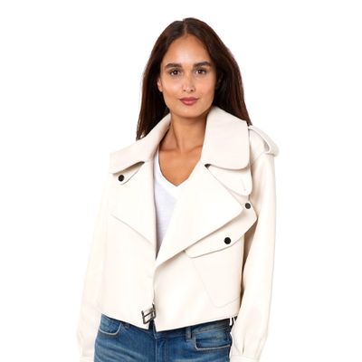 White Oversized Leather Jacket from Jane & Tash