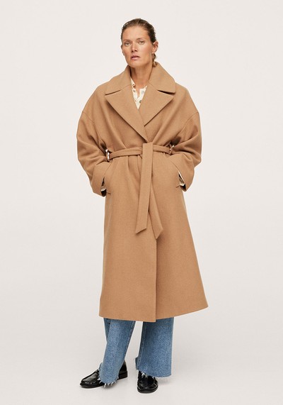 Wide Lapel Wool-Blend Coat from Mango