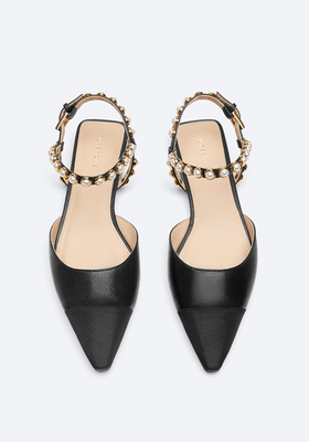 Leather Singback Ballerinas With Faux Pearls from Uterque