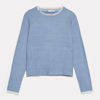 Sweater With Dotted Mesh Neck from Zara
