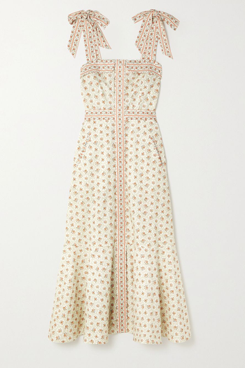 Olivia Bow-Detailed Belted Floral-Print Cotton-Poplin Midi Dress from Anna Mason