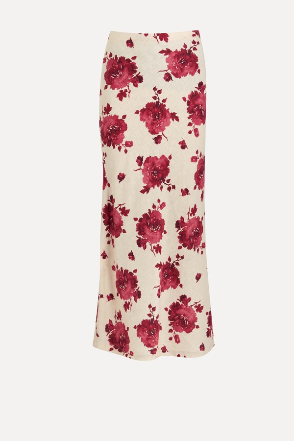 Elise Floral-Printed Linen Midi Skirt from FAITHFULL