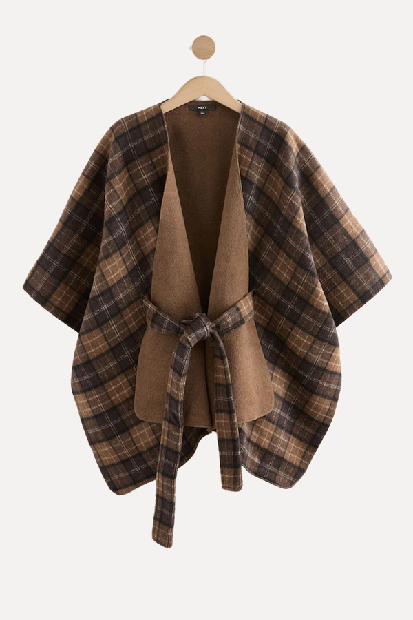 Check Wrap Front Cape Poncho