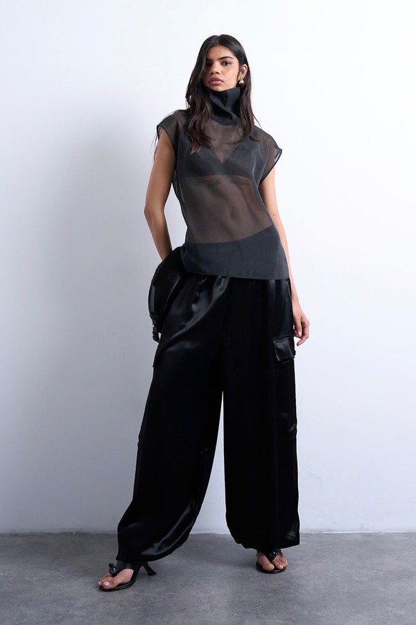 Satin Cargo Balloon Trousers