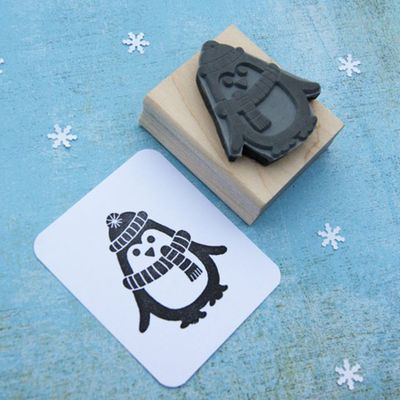 Christmas Large Penguin Rubber Stamp