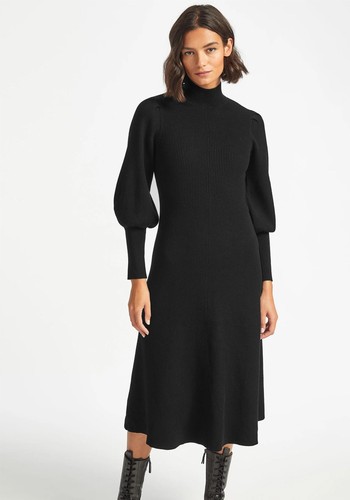 Eva Blouson Sleeve Fit and Flare Merino Knit Dress