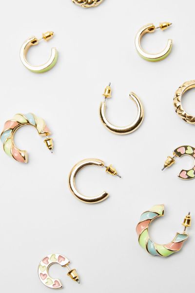 Set Of 5 Pairs Of Enamelled Hoop Earrings