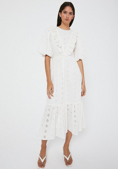 Broderie Dress With Frill & Short Sleeve from Warehouse