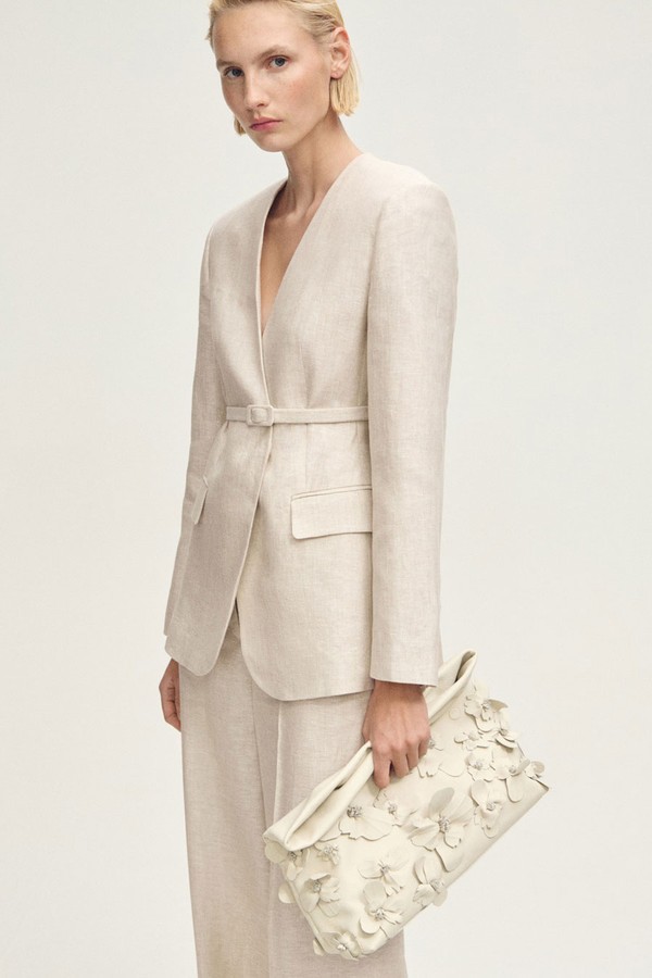 Linen Suit Jacket With Belt from Mango