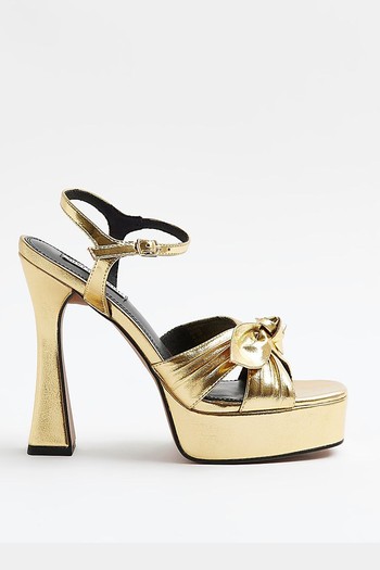 Gold Knot Platform Heeled Sandals from River Island