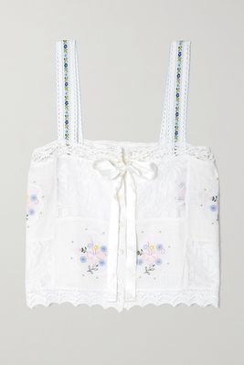 Sobia Satin-Trimmed Embroidered Cotton-Voile And Crochet Camisole