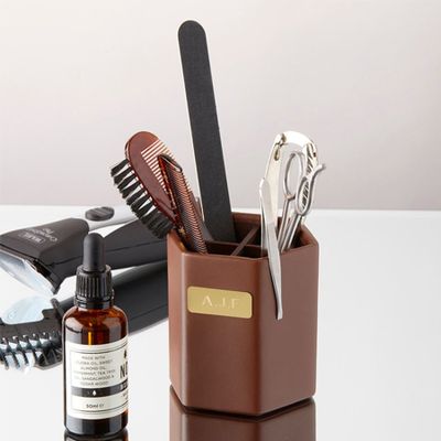 Men's Leather Grooming Tidy Personalised Tub from BayfishGifts