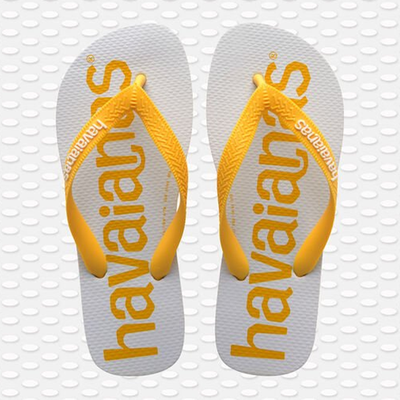 Top Logomania 2 Flip Flops In White & Yellow