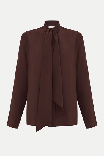 Silk Scarf Neck Blouse In Umber