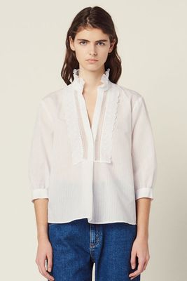 Lace-Trimmed Frilly Cotton Top from Sandro