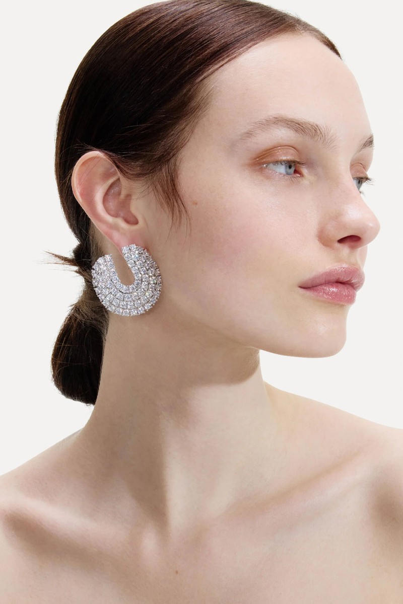Crystal Curved Earrings from Self Portrait