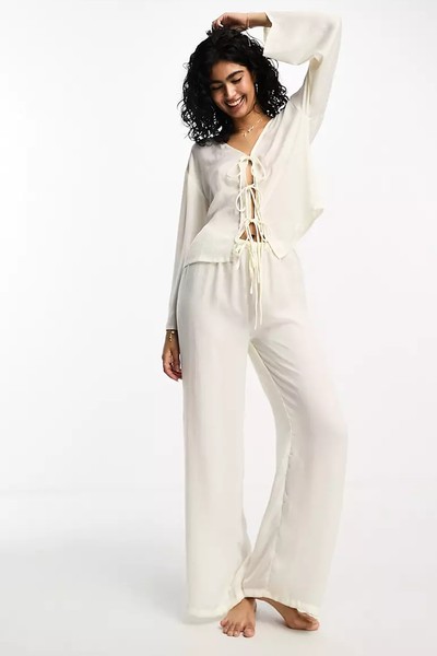 Luna Tie Front Oversized Top & Trouser Pyjama Set from ASOS