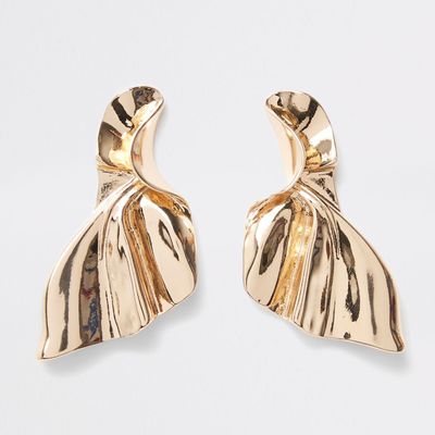 Gold Tone Fan Stud Earrings