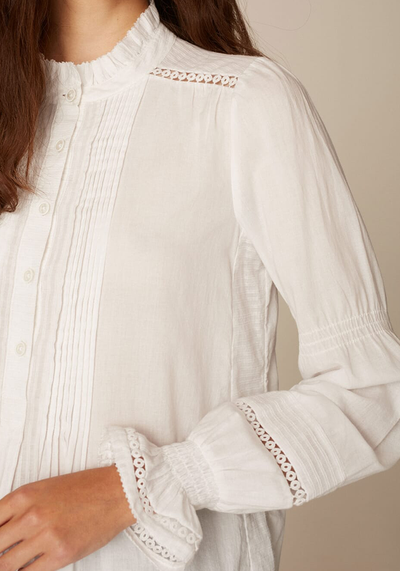 Cotton Stripe Broderie Bib Blouse from Me + Em