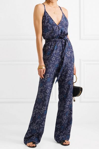 Eclipse Printed Silk Crepe de Chine Jumpsuit from Paloma Blue