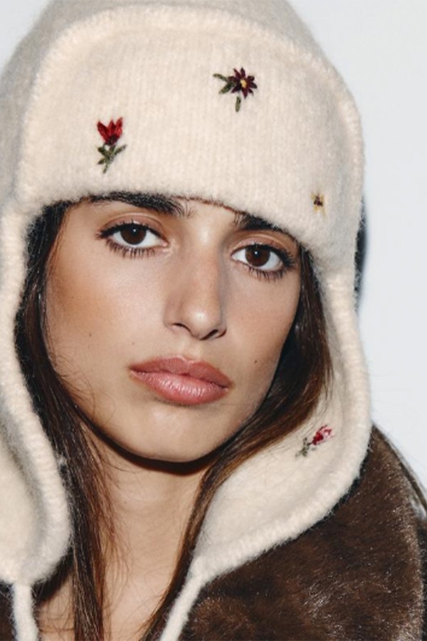 Embroidered Knit Hat With Earmuffs from Zara